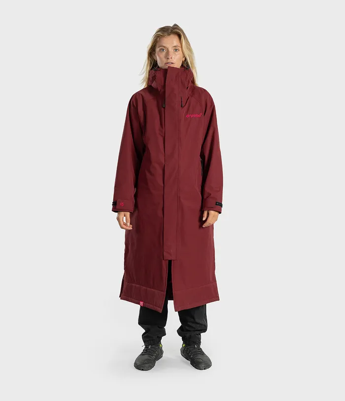 Burgundy Waterproof Parka, full length, studio