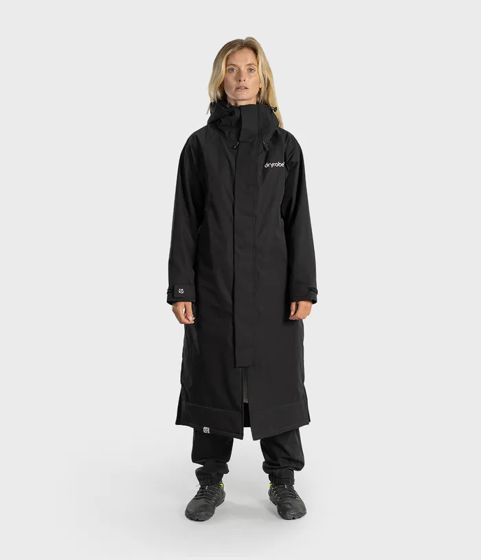 Black Waterproof Parka, full length, studio